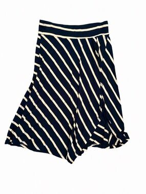 Bobeau Small Navy & Cream Striped Asymmetrical Midi Skirt